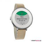 Pebble Time Round - 14mm Leder - Silber/Beige