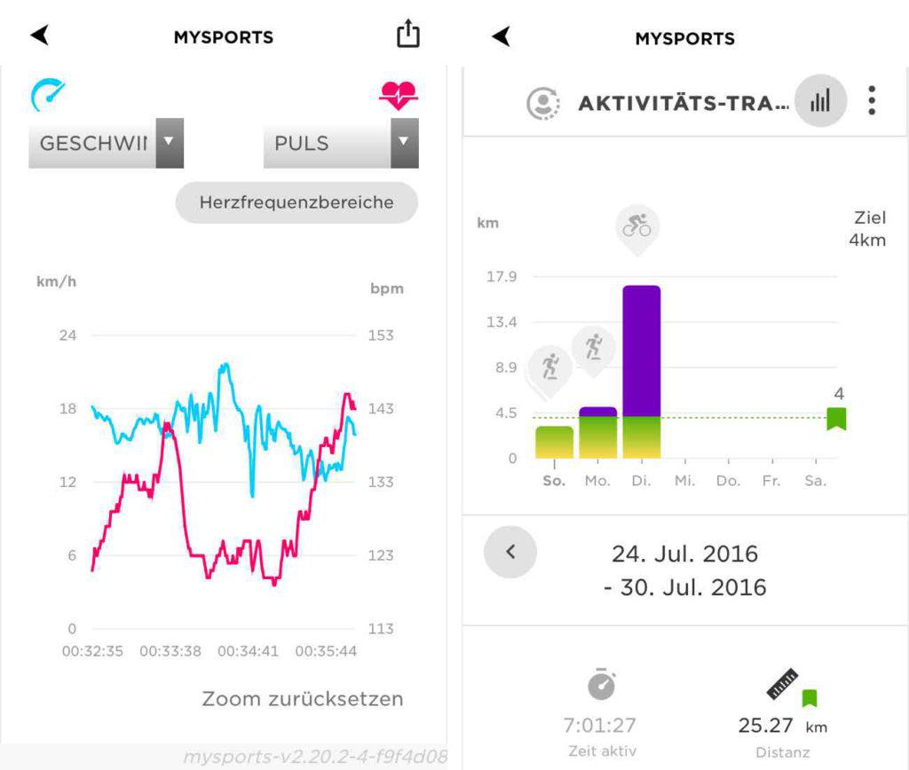 TomTom Runner 2 App MySports Aktivitäten