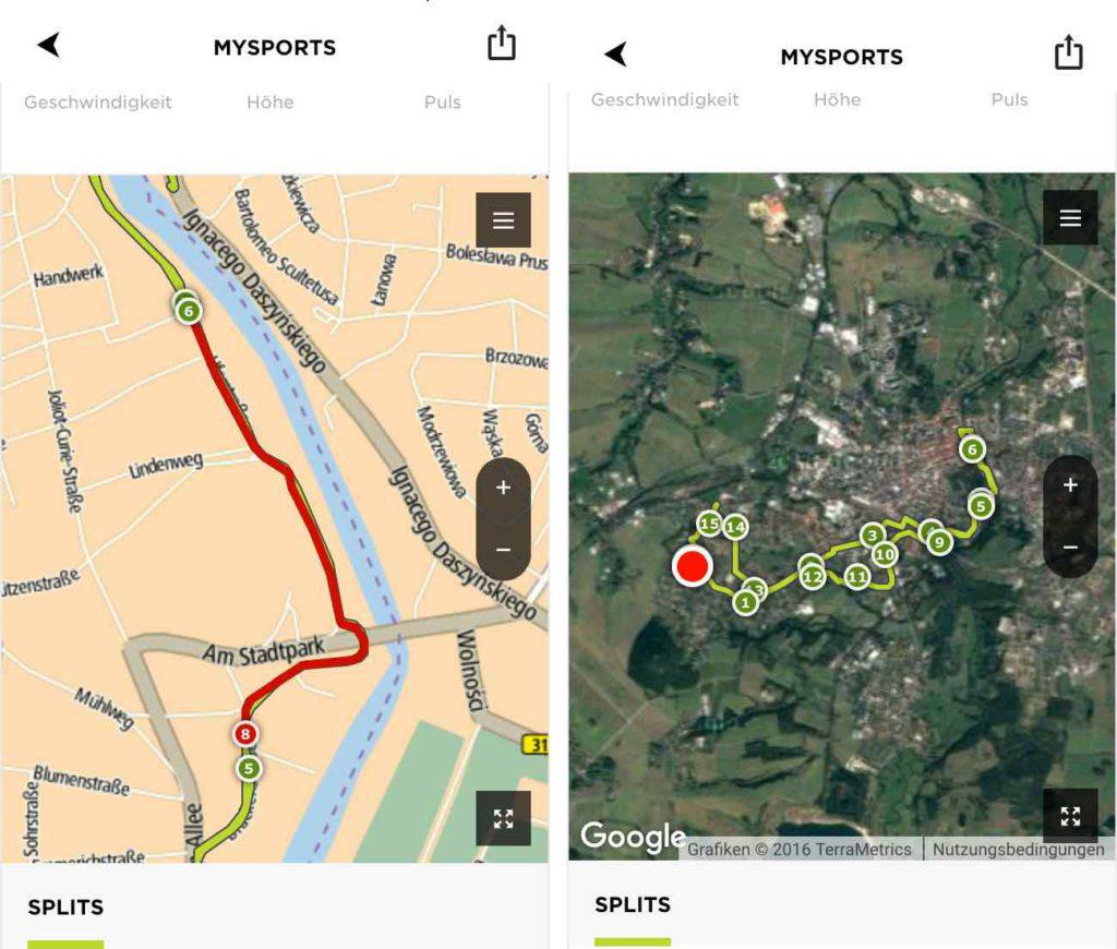 TomTom Runner 2 App MySports Streckenverlauf