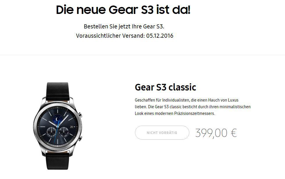 Samsung Gear S3 ausverkauft Smartwatch