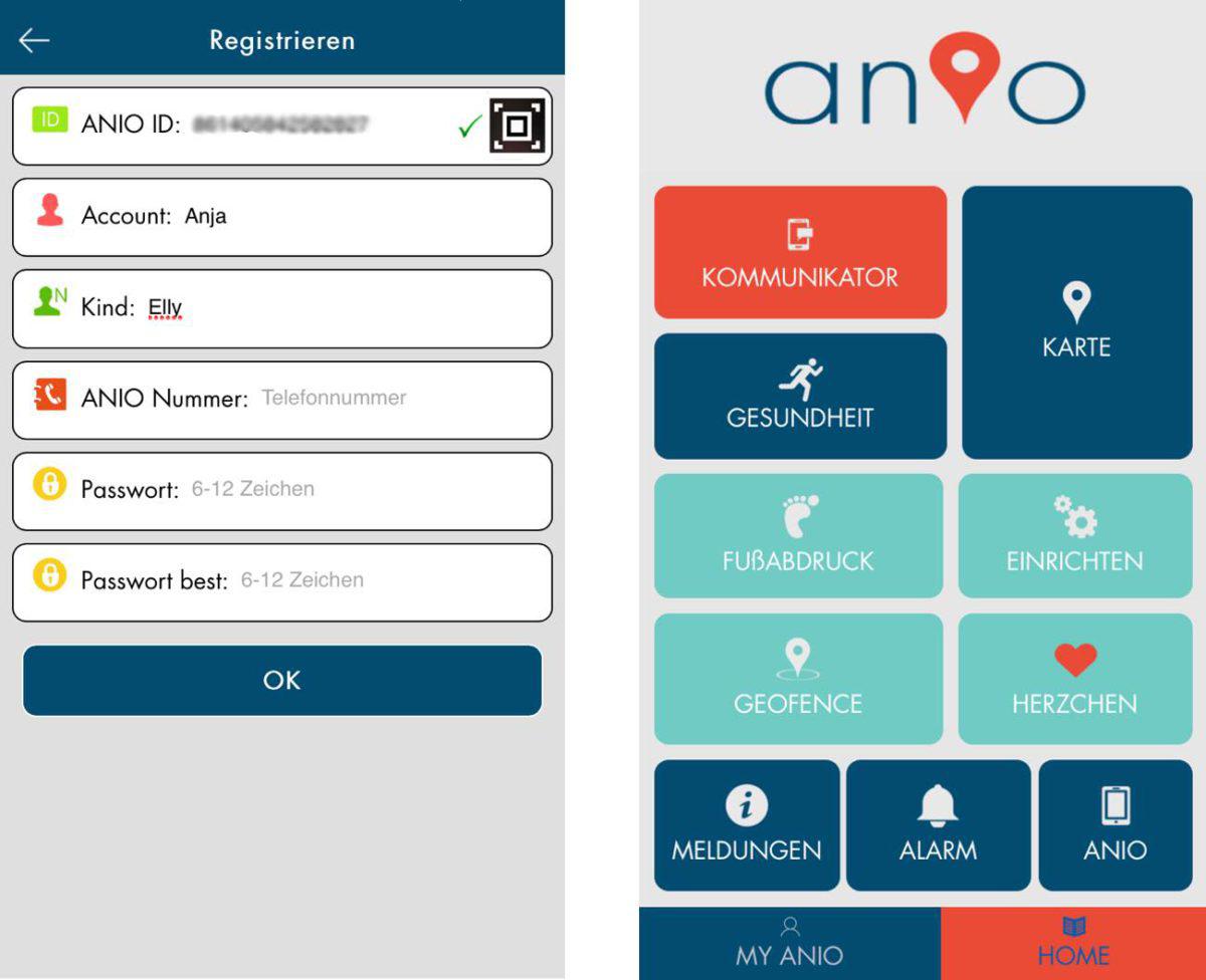 Anio Two App Registrierung und Hauptmenü