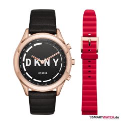 DKNY Minute Hybrid Smartwatch, Leder - Schwarz/Rosegold plus Ersatzband Silikon Rot