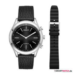 DKNY Minute Hybrid Smartwatch, Leder - Schwarz/Silber plus Ersatzband Silikon Schwarz