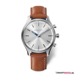 Kronaby Sekel Smartwatch, Leder Braun/Silber mit blauem Zeiger