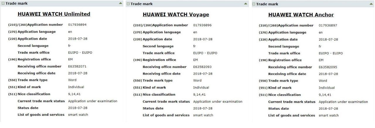 Huawei Watch 3 Markenanmeldung Smartwatch