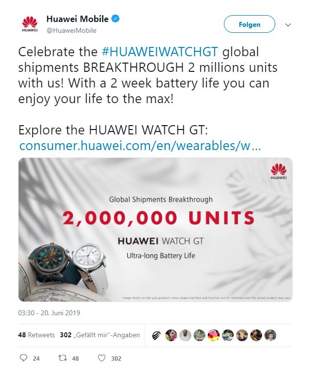 Huawei Watch GT 2 Millionen verkaufte Smartwatches