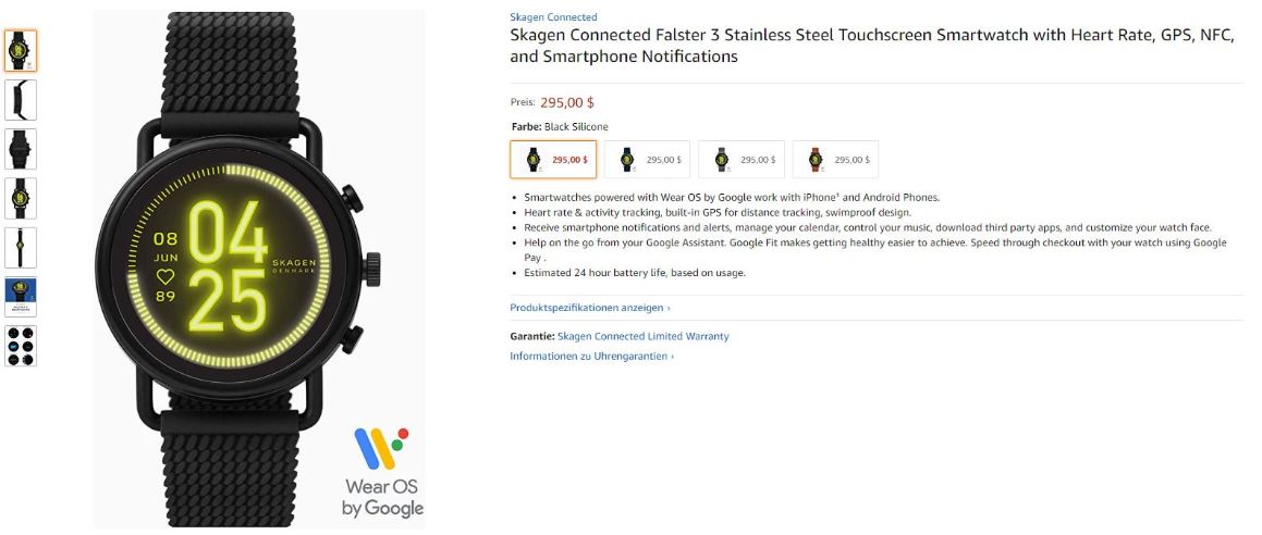 skagen falster 3 smartwatch leak amazon 2020