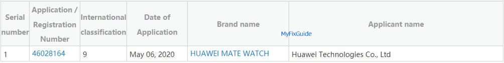 huawei mate watch markenanmeldung