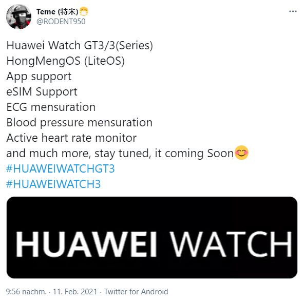 huawei watch gt 3 leak smartwatch