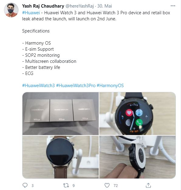 huawei watch 3 leak zur smartwatch