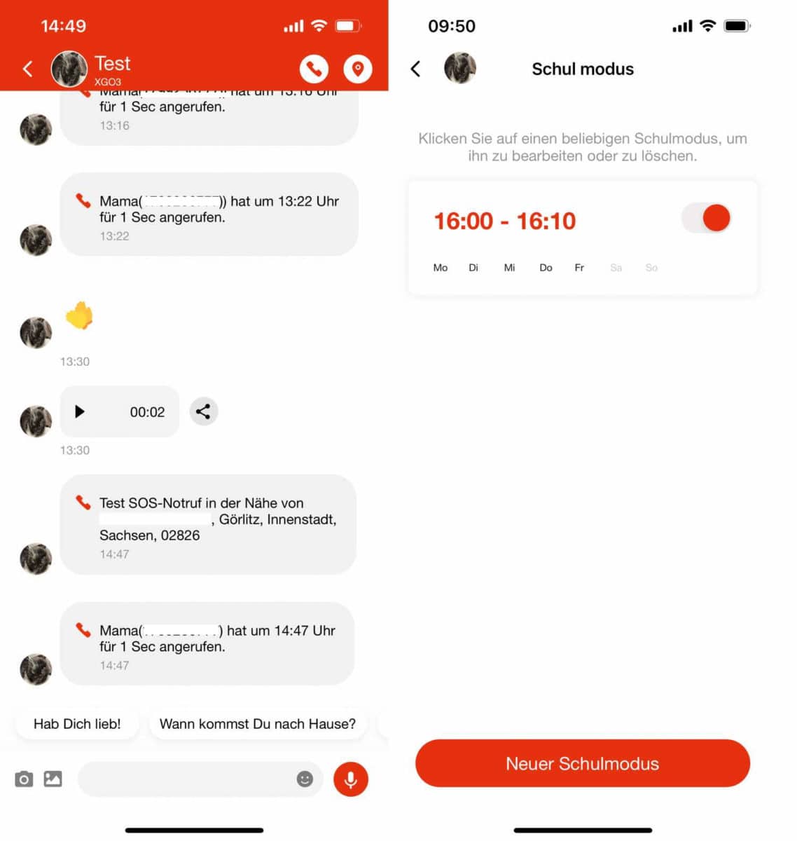 Xplora App Chat und Schulmodus